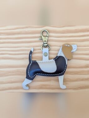 Portland Leather Dog Keychain in Black, White & Tan